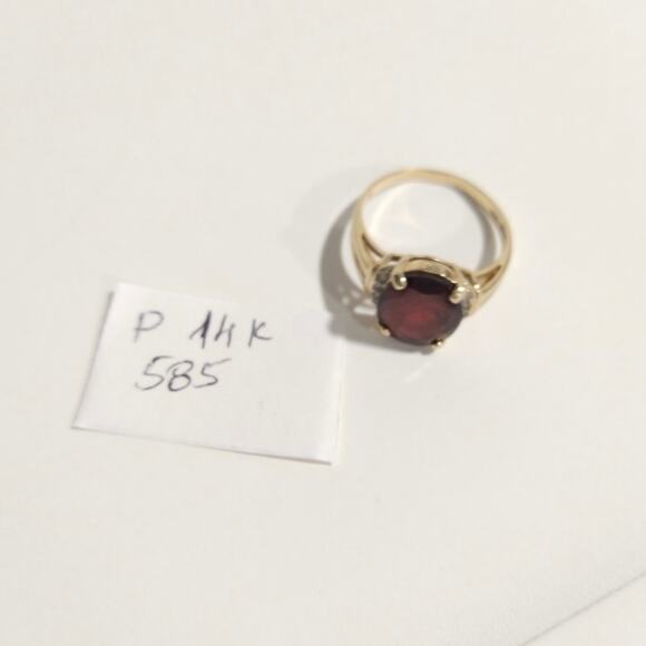Vtg 14k 585 Yellow Gold Oval Cut Garnet Diamonds Ladies Ring Size 8.25 Signed - Picture 11 of 13